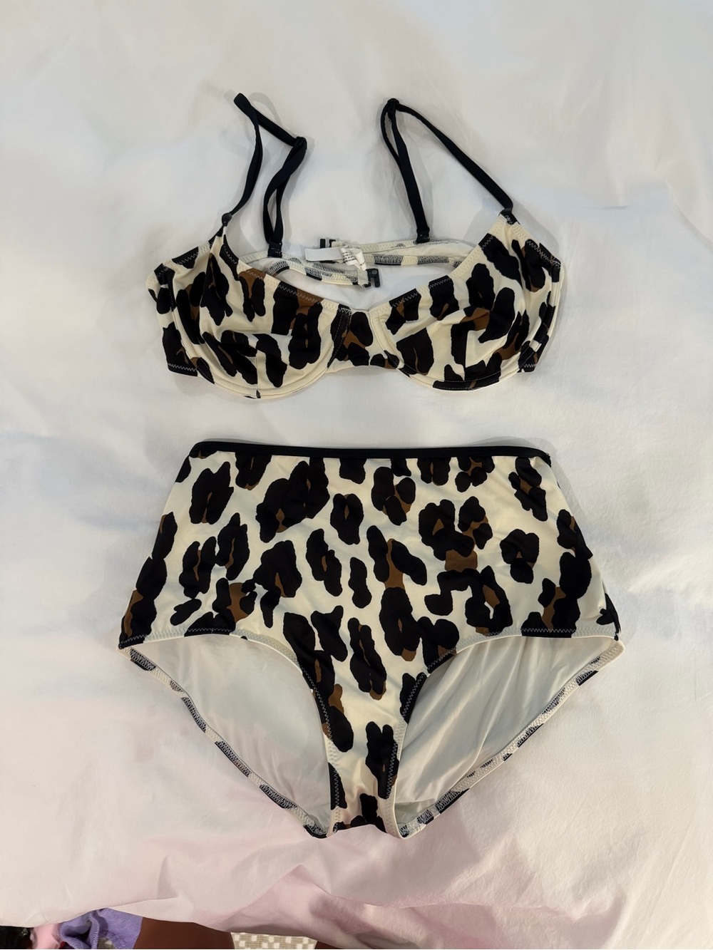 SOLID & STRIPED Leopard-Print Bikini Set in Black, Brown, Cream
